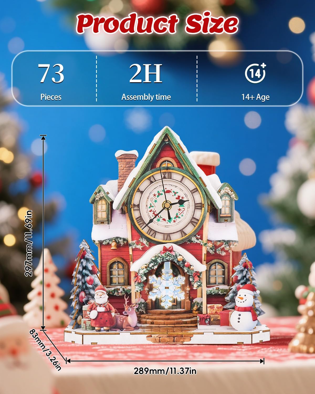 3D Puzzles for Adults, 3D Puzzle Christmas House Wood Clock Kit (with Pendulum), Wooden Puzzles for Adults DIY Home Decor Clock Crafts for Adult Christmas Day Puzzle Gifts for Men Women
