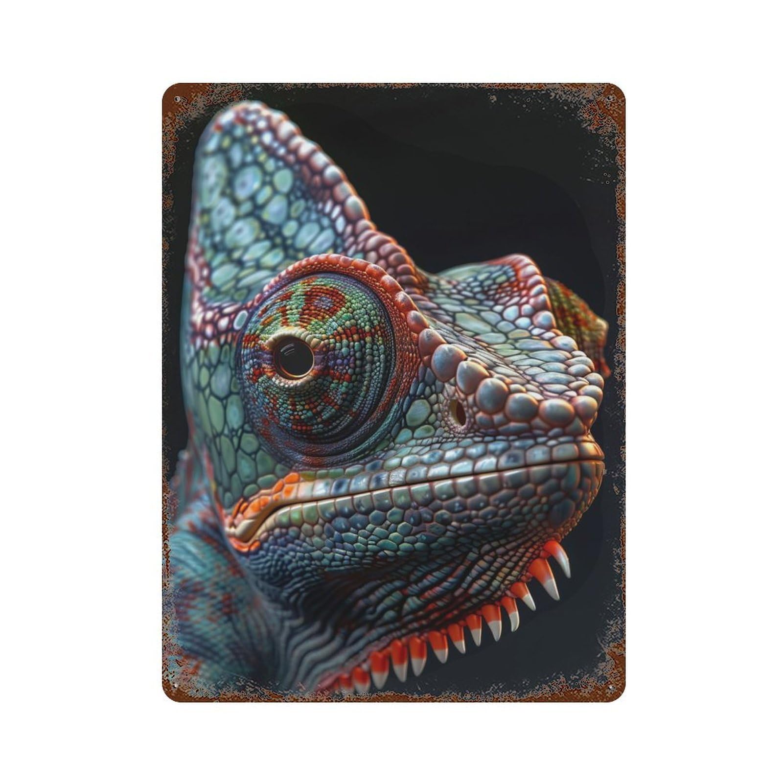 Decorative Tin Sign with Chameleon Design 15.7"x11.8", for Basement, Hobby Room And Garage Decor, Rustic Home Decor