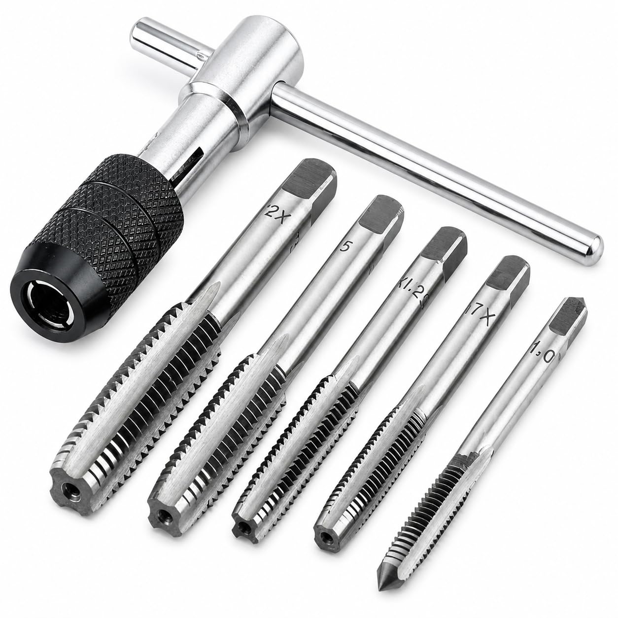Uadme Adjustable T Handle Tap Wrench Set, M6-M12 Ratchet Holder Wrench, Metric Metal Hand Thread Taps for Cutting Internal Threads
