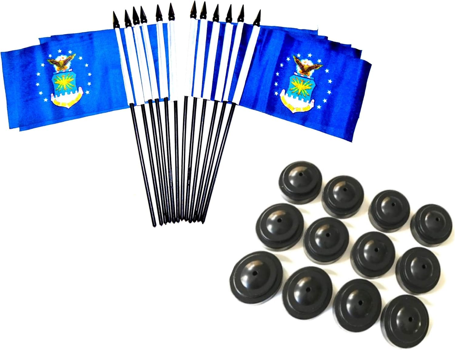 Box of 12 United States Air Force Miniature Desk & Table Flags Includes 12 Flag Stands & 12 Polyester Small Mini Military Stick Flags (4"x6" Air Force - 12 Polyester Flags and Bases)