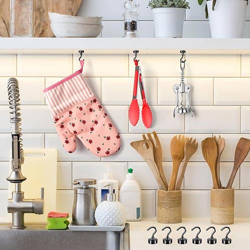 Vista 28 de FINDMAG Paquete de 16 ganchos magnéticos, ganchos magnéticos de neodimio negro, ganchos magnéticos fuertes de 30 libras para colgar, imán