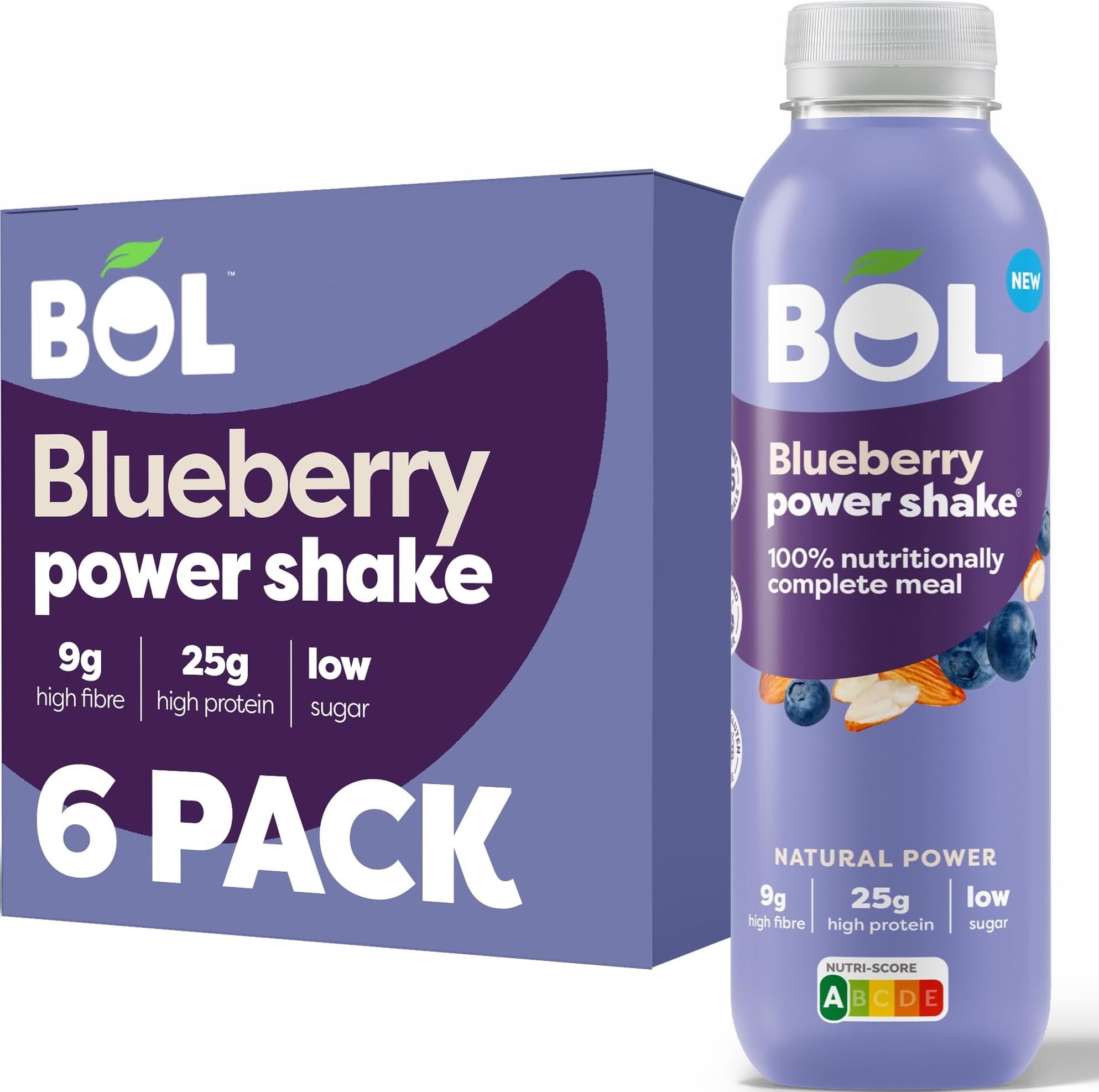 BOL Blueberry Power Shake Ready-to-Drink, 6 x 410ml Bottles