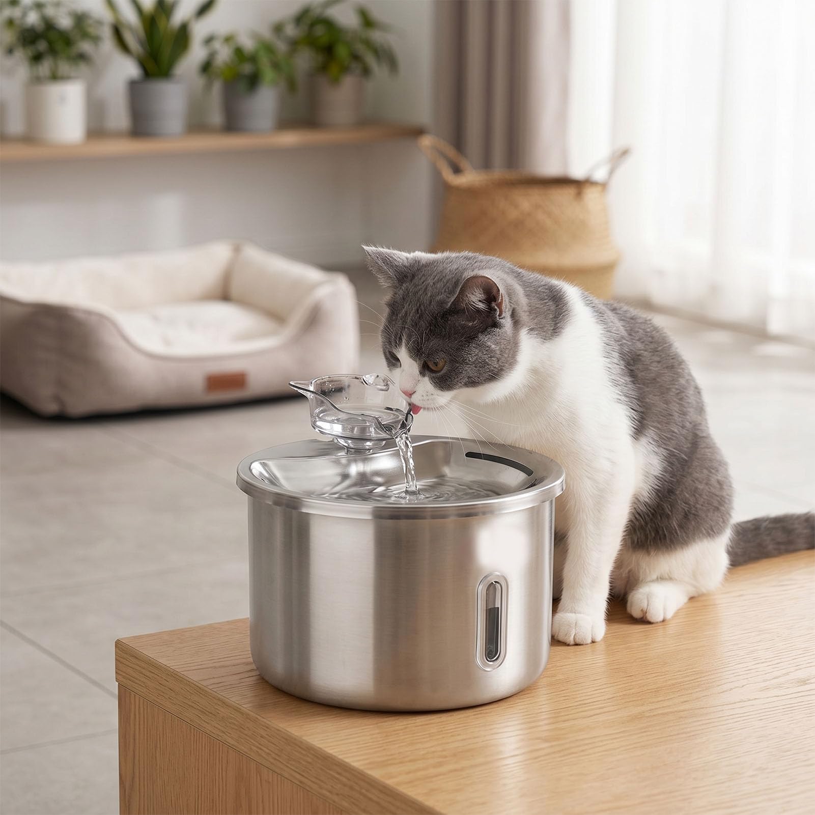 Fontana d'acqua per Animali Domestici Dispenser Automatico d'acqua in Acciaio Inossidabile Grande capacità con Filtrazione Circolante Pompa Silenziosa Design Leggero per Gatti e Cani di