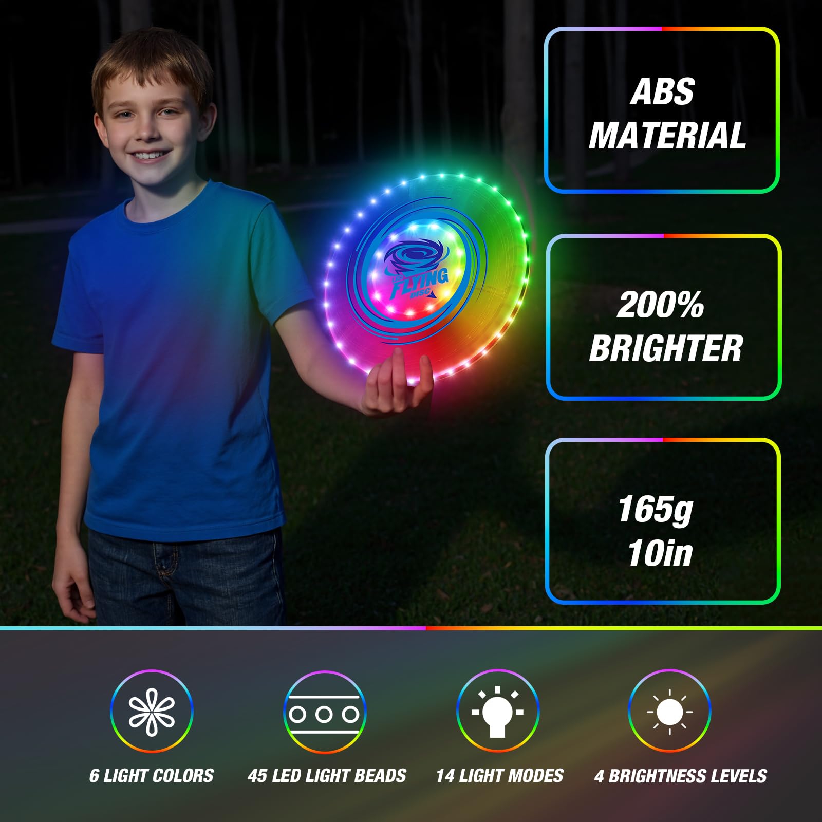 HYES 2 Pack Anillo Volador para Niños, 45 Leds, 14 Modos de Iluminación, Recargable, Ligero, Disco para Interiores y Exteriores, Juguetes Deportivos, Regalo para Niños y Niñas — view 2