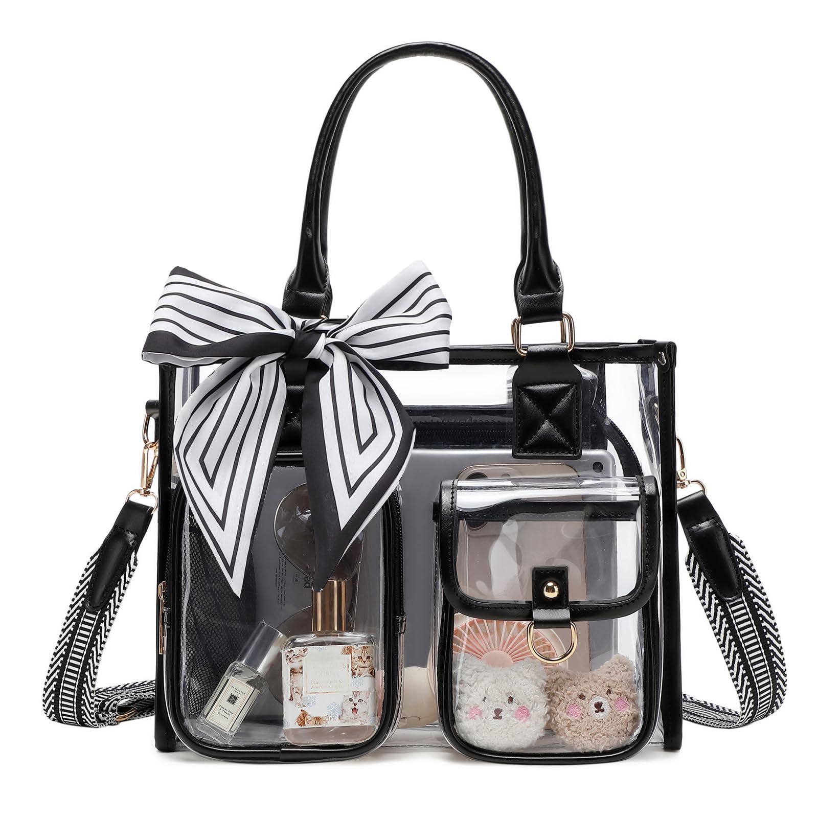 Clear Tote Bag 12x12x6 Thick PVC clear bags for Stadium Events Transparent Bag for Sports Events,Concert,Work &amp; Beach