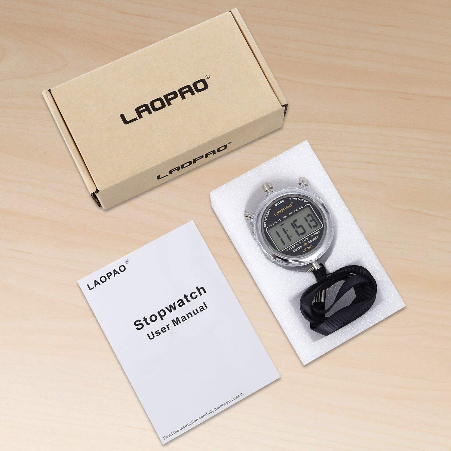 LAOPAO Cronómetro Digital, Impermeable 1/100 Segunda Precisión Temporizador,Bolsillo Gran Pantalla LCD Despertador para Fútbol Entrenador Deportivo…