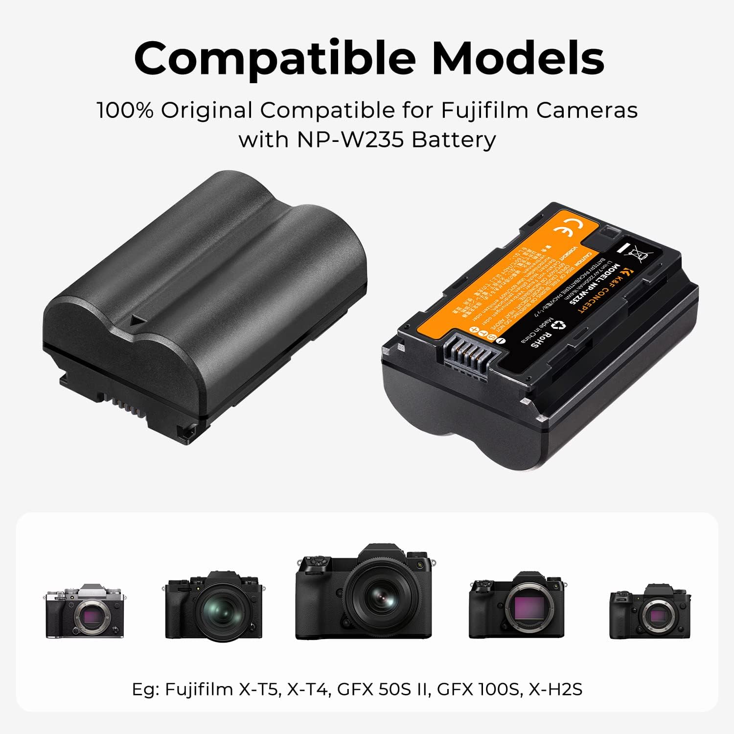 K&F CONCEPT NP-W235 Battery Charger Set for Fujifilm XT5, 2-Pack 2200mAh NP W235 Battery and Dual LCD Charger Compatible with Fujifilm X-T5, X-T4, X-S20, X-H2, X-H2S, GFX 100S, GFX 50S II Cameras - Image 3
