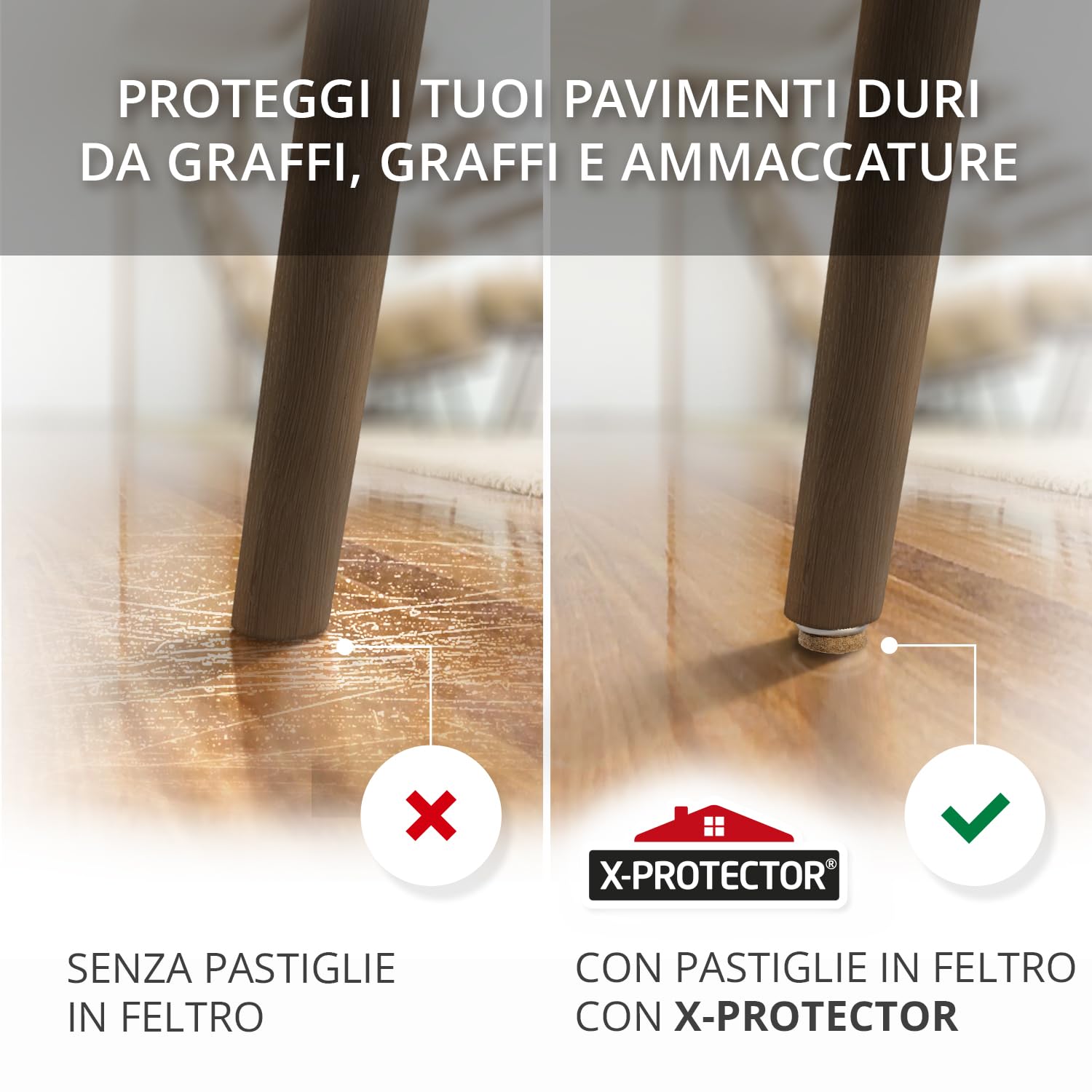 Feltrini con vite X-Protector - 24 cuscinetti per sedie in feltro da 20 mm per pavimenti in legno - Feltrini per gambe di mobili BEIGE - Cuscinetti per mobili per parquet