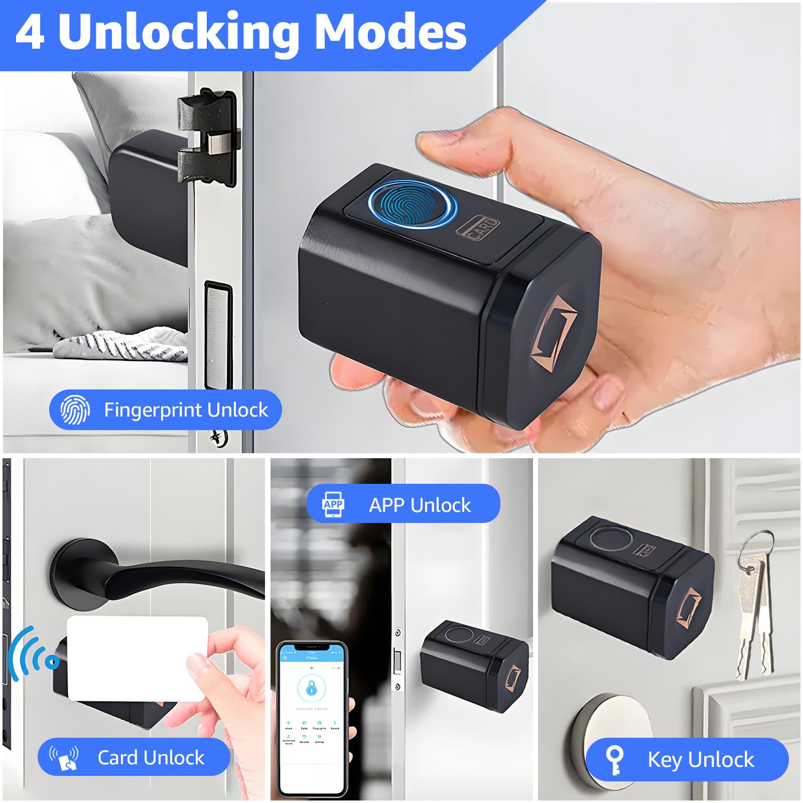 Billg Serrure Connectée, Wi-FI Serrure Biométrique avec Passerelle, Empreinte, App Bluetooth, Carte et Clés, Cylindre Connecté pour Portes de 60-100mm, Serrure Empreinte Digitale Alliage d’Aluminium