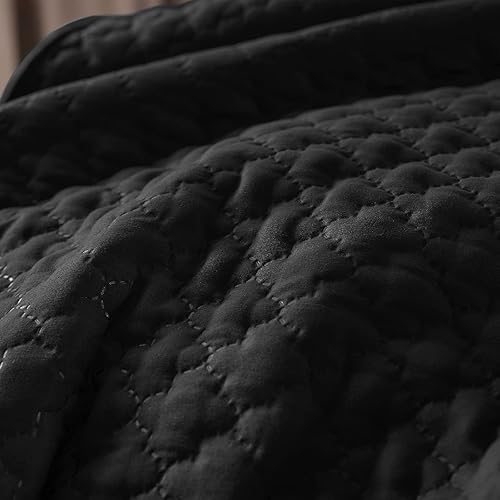 Miniatura 4 de CozyLux Juego de edredón de verano, tamaño individual, negro, 2 piezas, colcha ligera y suave, juego de ropa de cama con patrón de farol Ogee para