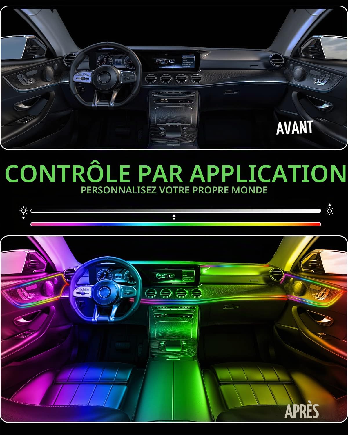 Bande LED Intérieur Auto avec APP, KEIUROT Éclairage Intérieur de Voiture Lumière de sous-éclairage de Voiture Améliorée Adhésif Fort Kits Musicale 2 in 1