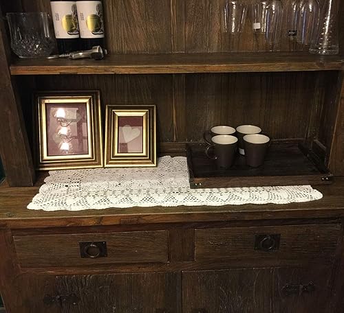 Miniatura 5 de Pasillos de mesa de algodón de ganchillo hechos a mano de color blanco con tapices rectangulares, 16 x 35 pulgadas.