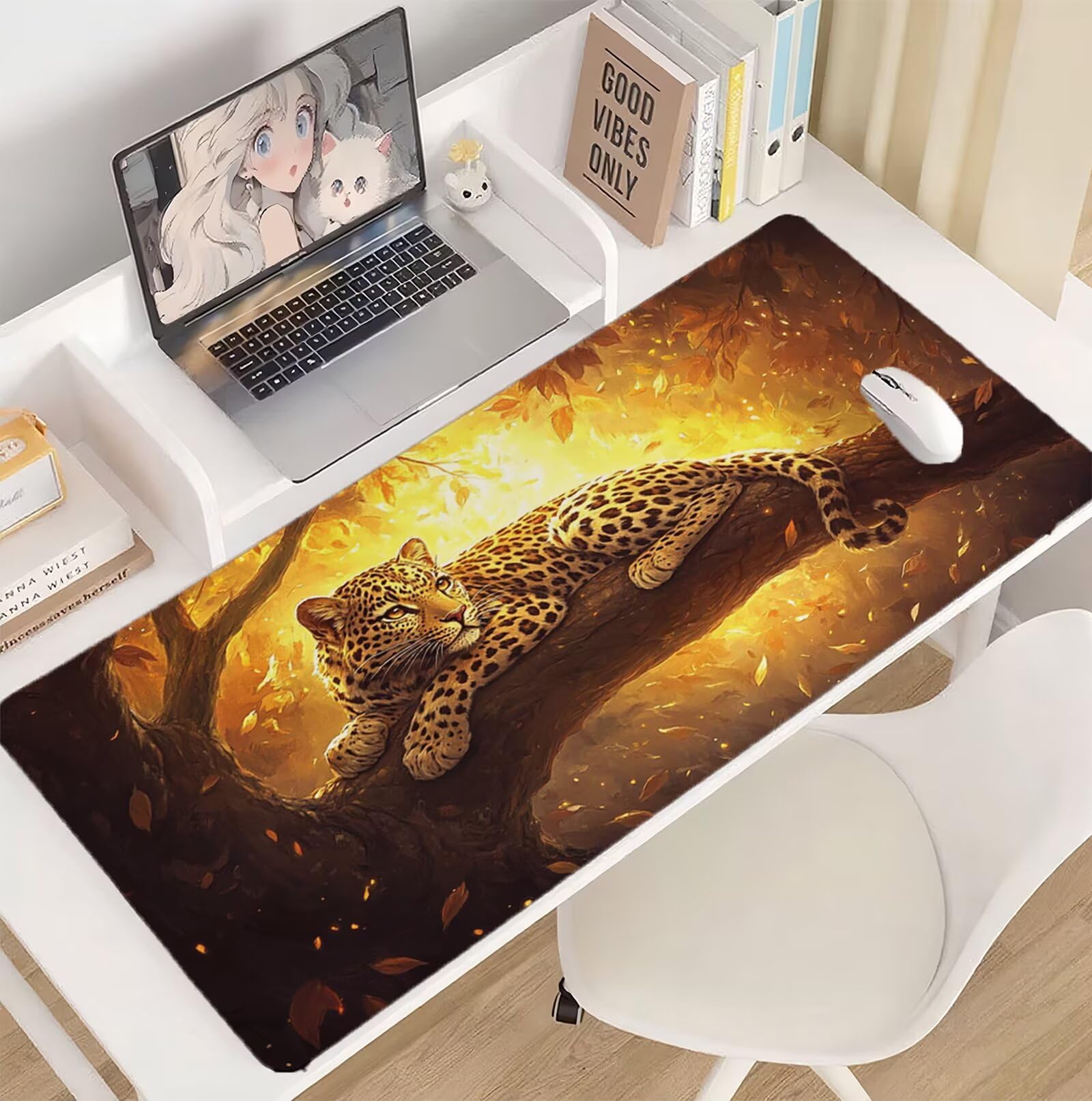 Leopard podkładka pod mysz 1500 x 800 mm leśna podkładka pod mysz duża japońska podkładka pod mysz antypoślizgowa gumowa podstawa powierzchnia ze szwami na krawędziach mata biurowa do komputera