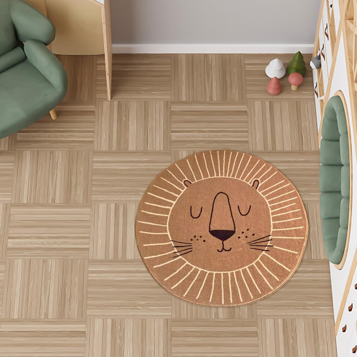 alfombrar 1 Pieza de Alfombra para Gatear para niños, Alfombra Redonda de Animales de Dibujos Animados Lavable para Dormitorio Infantil