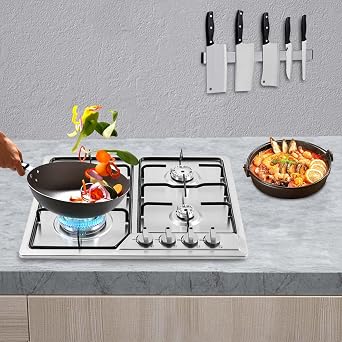 22x20 Built in Gas Cooktop 4 Burners Stainless Steel Stove NG/L-P-G Gas Hob Cooktop Kitchen Built-In Cook Stove Easy to Clean (22x20)