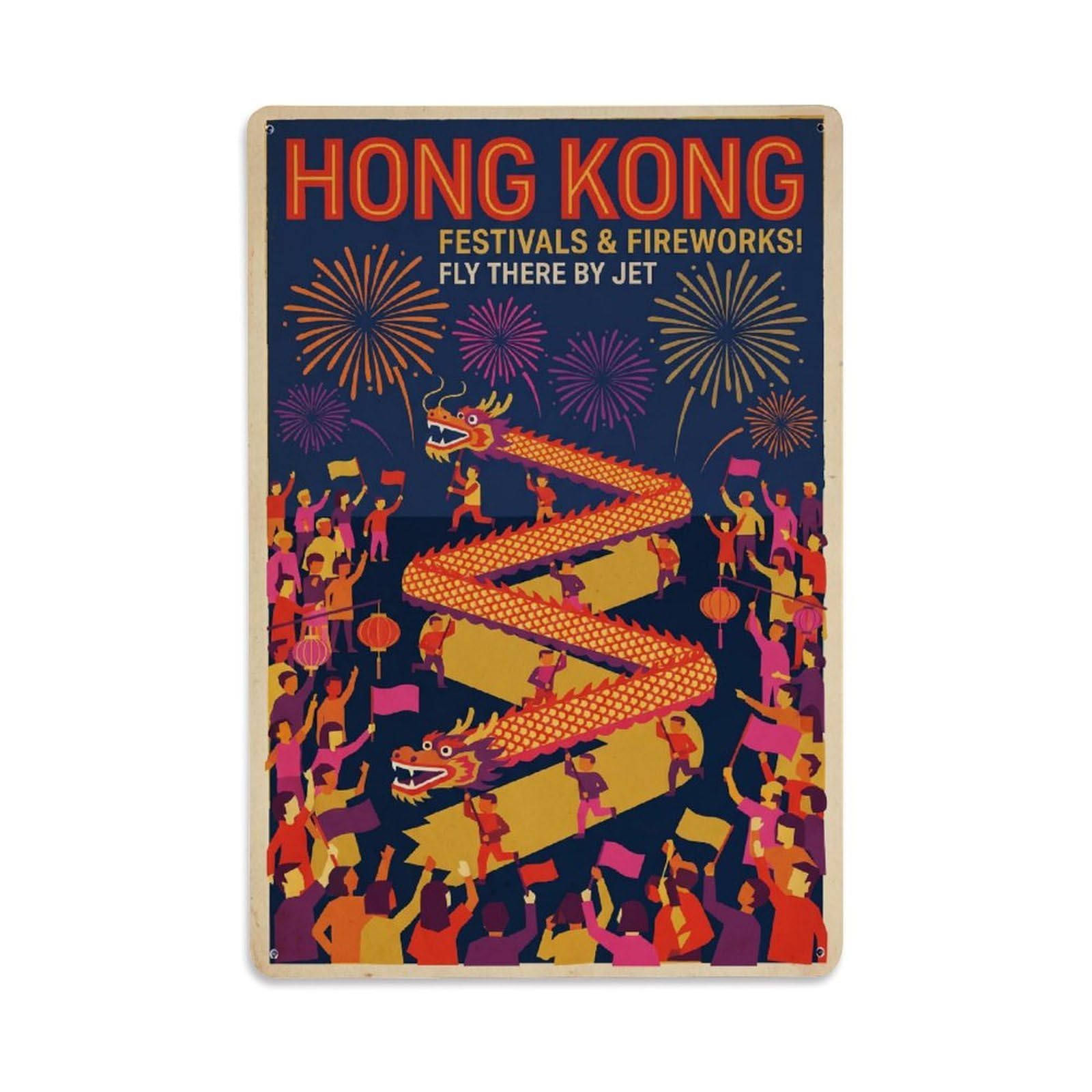 Huiyhb 8X12inch(20X30cm) Vintage Travel Hong Kong Festival Metal Tin Sign