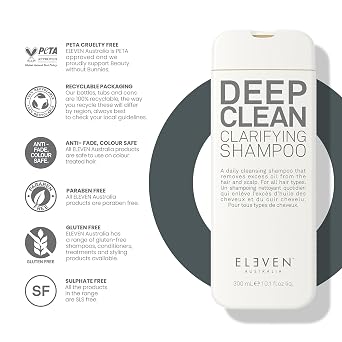 ELEVEN AUSTRALIA Deep Clean Clarifying Shampoo for Women & Men - Removes Build-Up, Detoxifies Scalp, Detox Shampoo with Sulfate-Free Formula for All Hair Types, Cleansing and Purifying