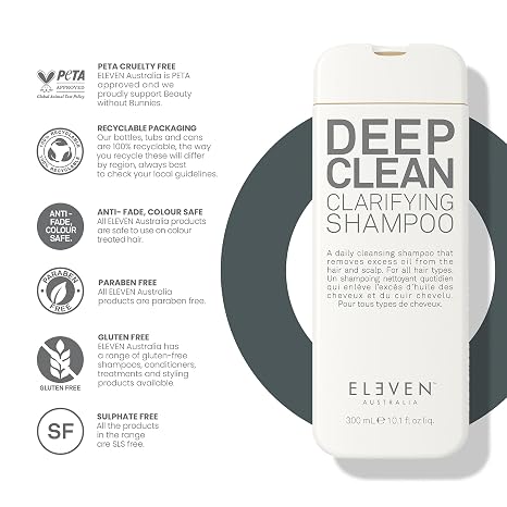 ELEVEN AUSTRALIA Deep Clean Clarifying Shampoo for Women & Men - Removes Build-Up, Detoxifies Scalp, Detox Shampoo with Sulfate-Free Formula for All Hair Types, Cleansing and Purifying