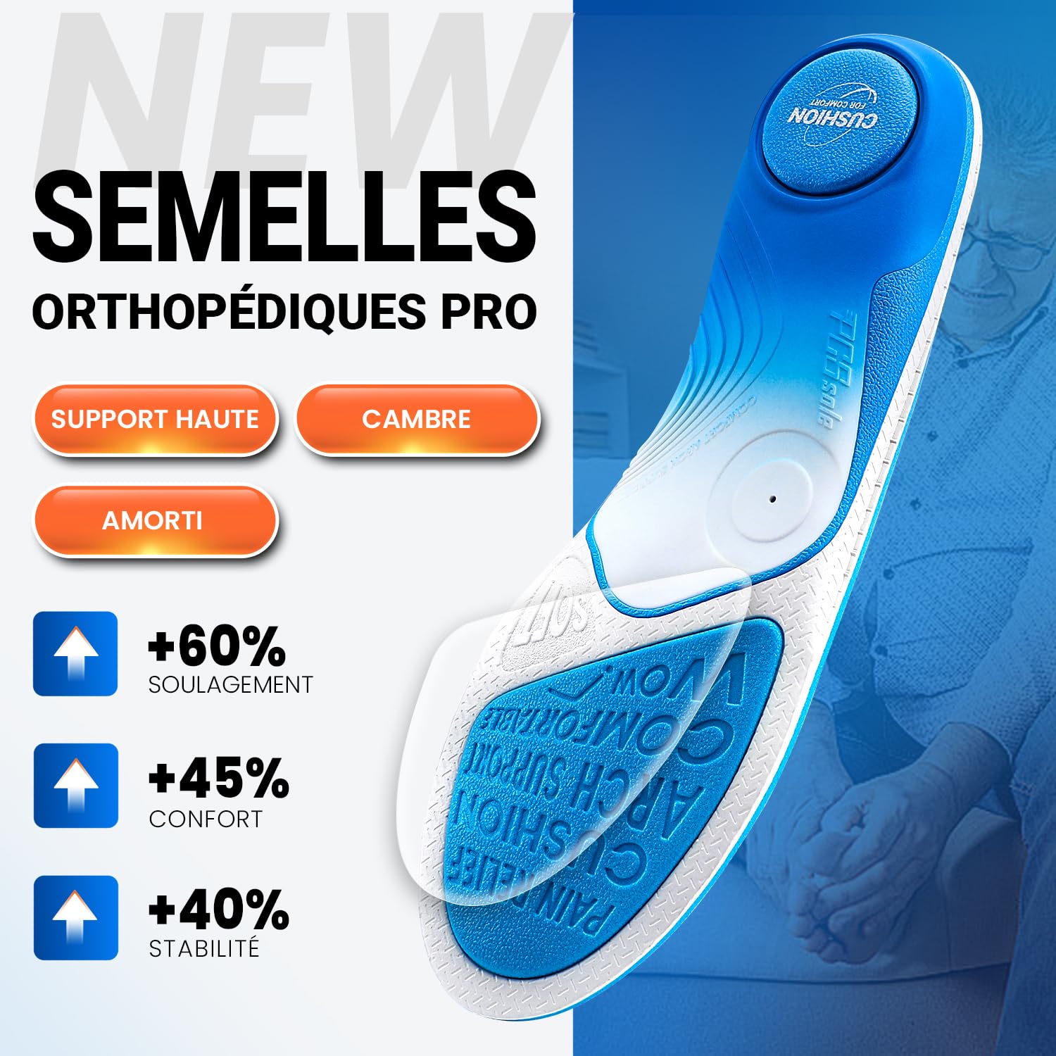 PCSsole Semelles Orthopédiques Nouvelle Génération - Support d'Arche Intensité Élevée 110kg+ pour Fasciite Plantaire, Pronati - 1