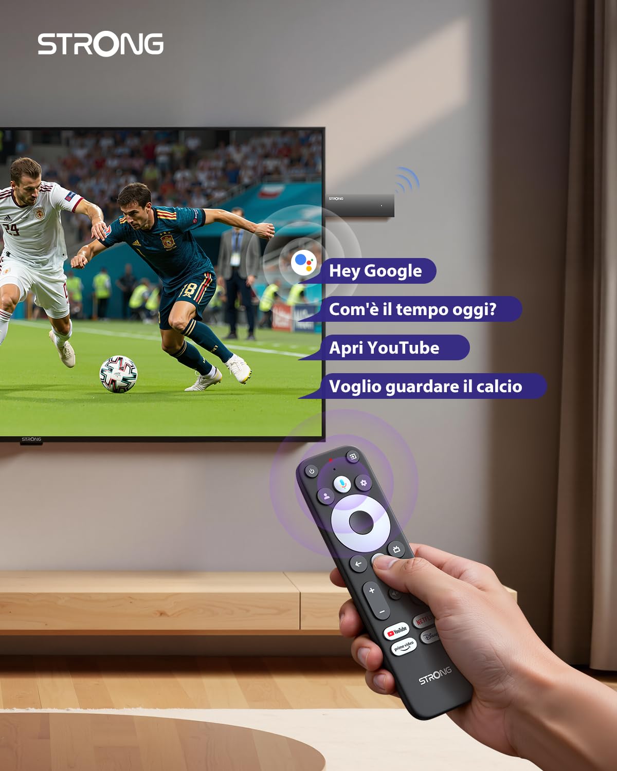 STRONG SRT41 Google TV Stick 4K UHD, Android 11, Wi-Fi, Chromecast Integrato, Assistente Vocale Google, HDR10+, Dolby Audio, Netflix, Prime Video, YouTube, Disney+