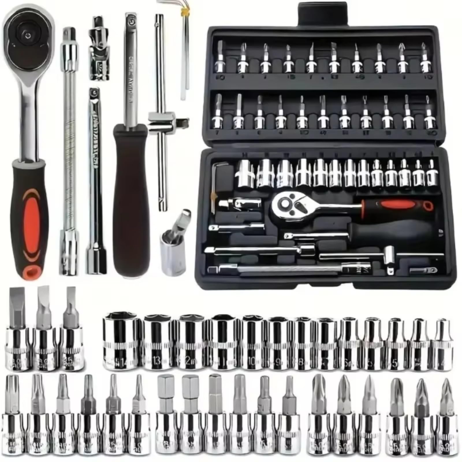 Maletín herramientas multiusos Juego Herramientas Reparación Automóviles Combinación Llaves Trinquete Mantenimiento Juego Herramientas Reparación Enchufes Montados En Vehículos 46 Piezas