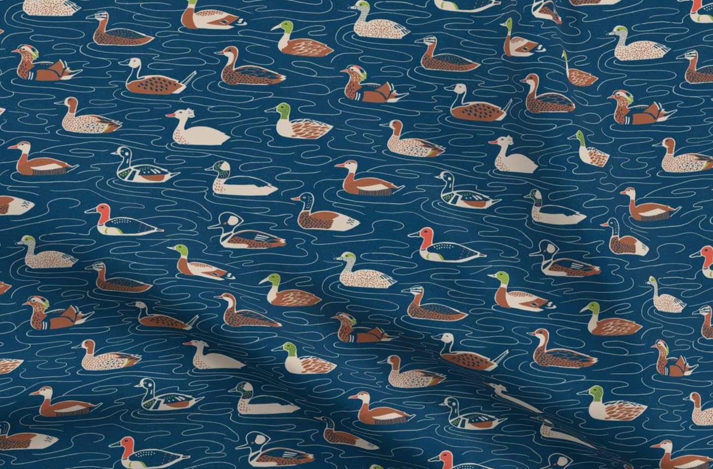 Spoonflower Fabric - Duck Swimming Aquatic Bird Rustic Printed on Minky Fabric by The Yard - Sewing Baby Blankets Quilt Backing Plush