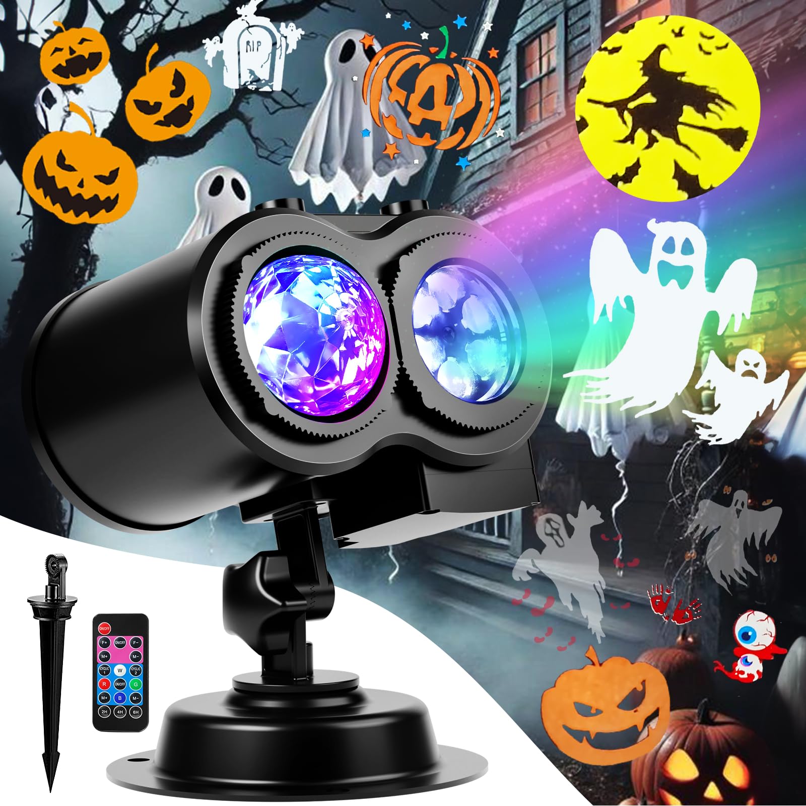 2026 Upgraded Halloween Projector,19HD Slide (Ocean Wave & Patterns),11 Theme Holiday Projector with Remote for Halloween,Christmas,Happy New Year