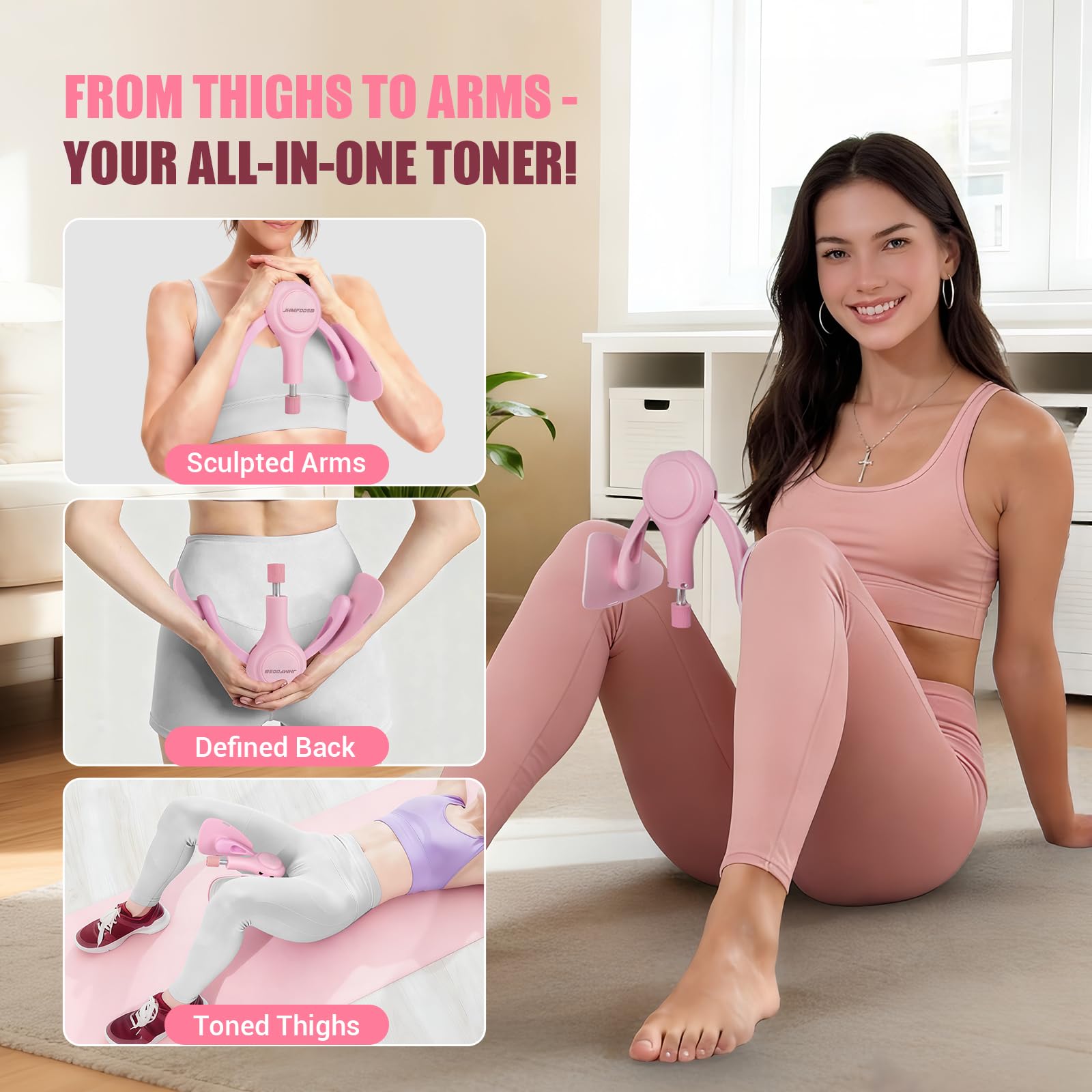 Allenatore per coscia da donna, dispositivo per esercizi per pavimento pelvico a 360° con fascia di resistenza, resistenza regolabile da 6,8 a 34 kg, attrezzatura per allenamento della coscia per