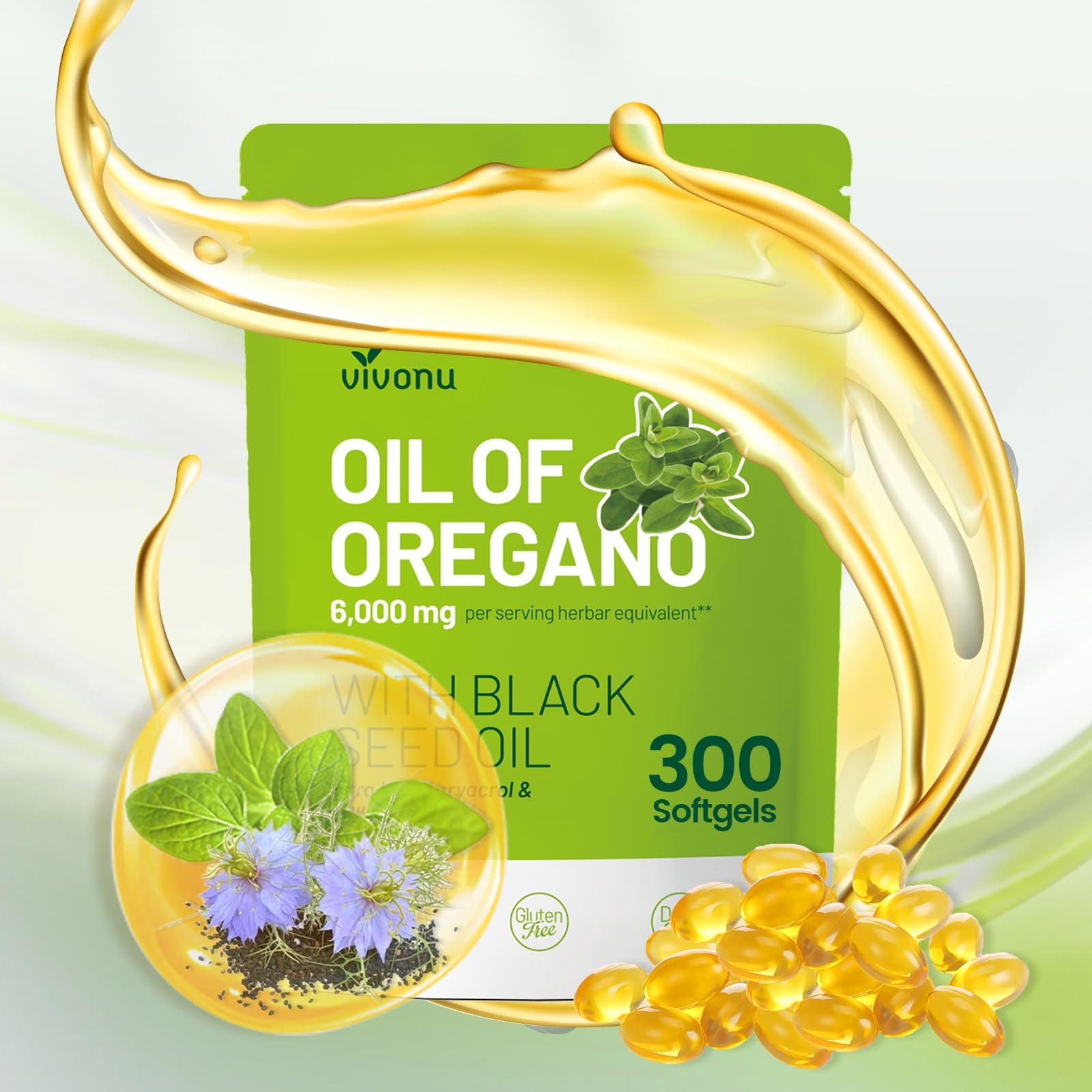 Oil of Oregano Capsules, Balanced Oil of Oregano with Black Seed Oil, Organic Oregano Oil Softgels,Carvacrol,Thymoquinone, Non-GMO