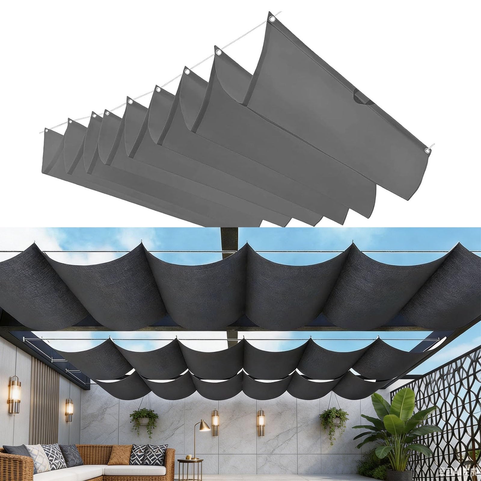 Voile ombrage rétractable robuste en tissu PES gris foncé