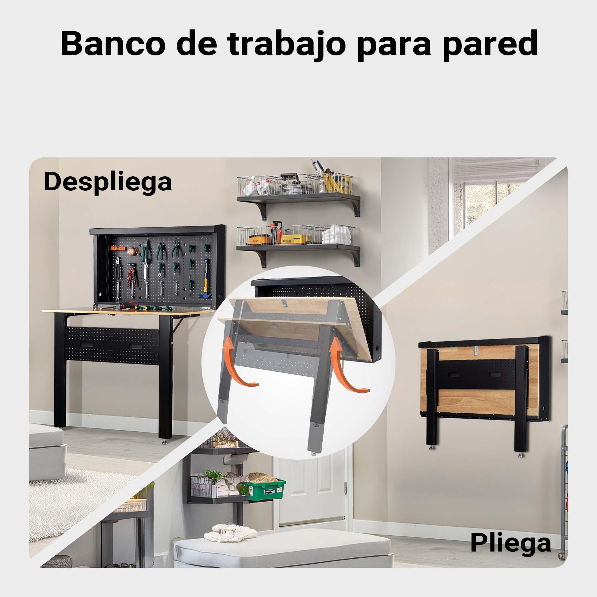 Wiltec Banco de Taller Plegable Montaje en Pared Carga hasta 200 kg Tablero de Mesa de Madera Maciza