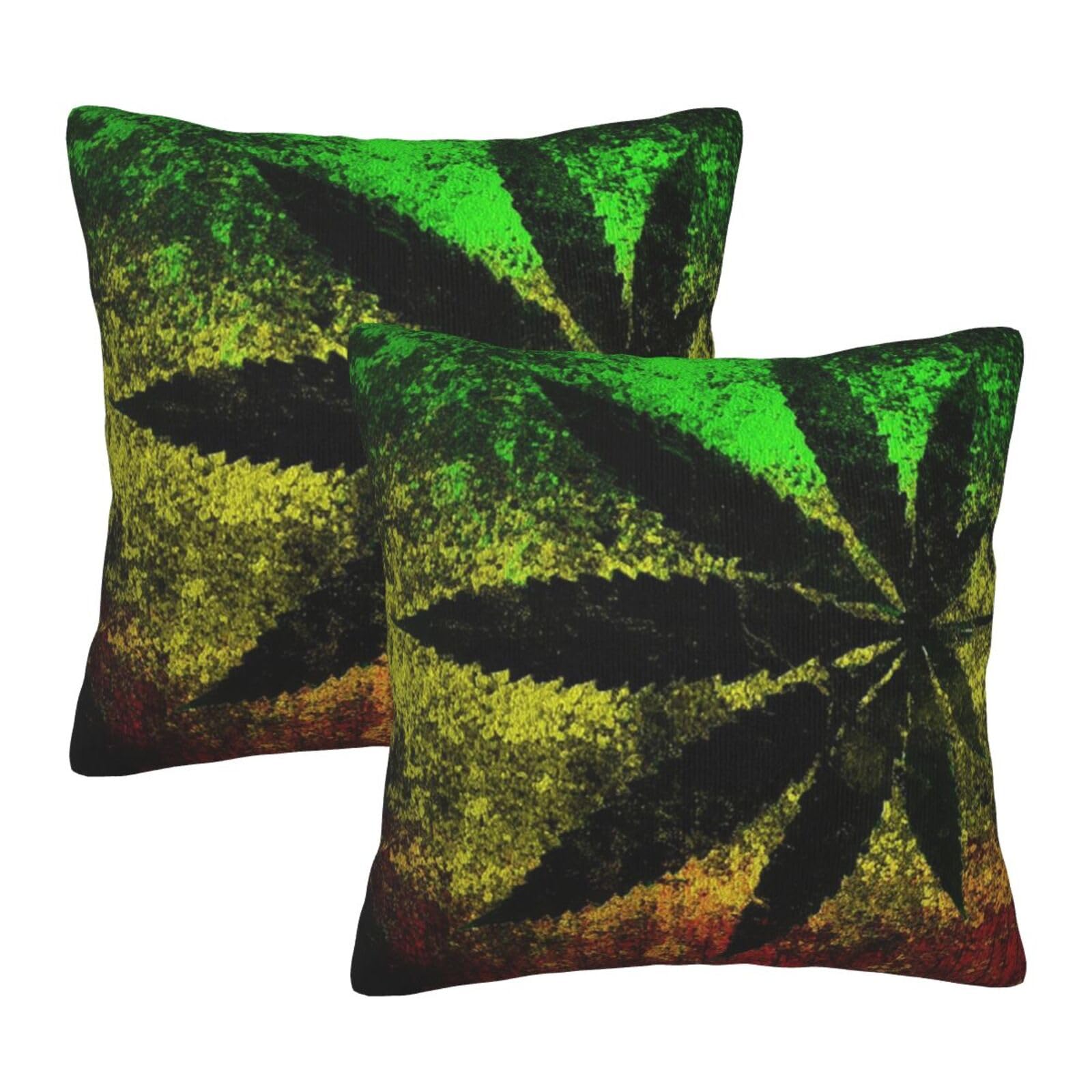 Jamaica Flag Leaves Printed Cushion Covers Set Of 2 - Modern Pillowcases Home Decor Pillow Covers 40x40 Cm For Couch Bedroom Sofa Bed Car