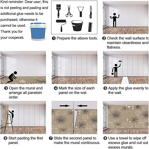 Miniatura 7 de JUYAINU Mural 3D de boceto botánico, murales de pared florales vintage, papel tapiz con patrón de plantas retro, mural grande para sala de estar,