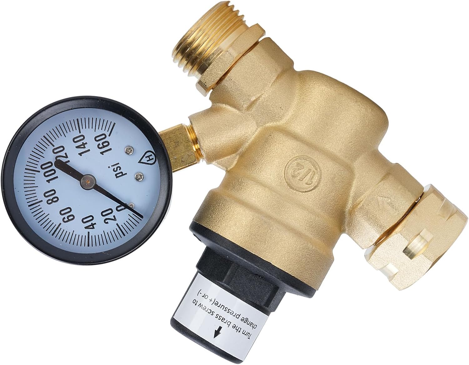 RV Water Pressure Regulator, Brass Free Adjustable Water Pressure Reducer Valve with, for RV Travel Trailer