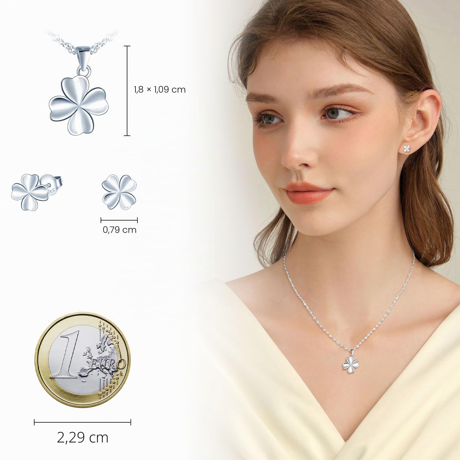 Pendientes y Collar de Trébol de Plata de Ley 925 para Mujer Niña, Conjuntos de Joyas de Trébol de Cuatro Hojas, Collar con Colgante y Pendientes de Trébol, Elegante de joyas plata
