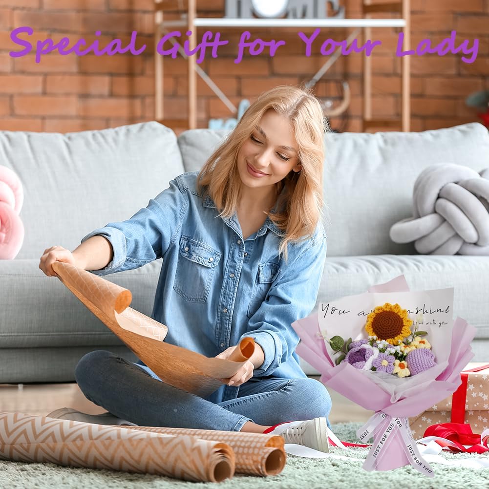 Crochet Flower Sunflower & Rose Bouquet Handmade Artificial Flower Knitted Bouquet for Festival Wedding Graduation Anniversary (Purple)