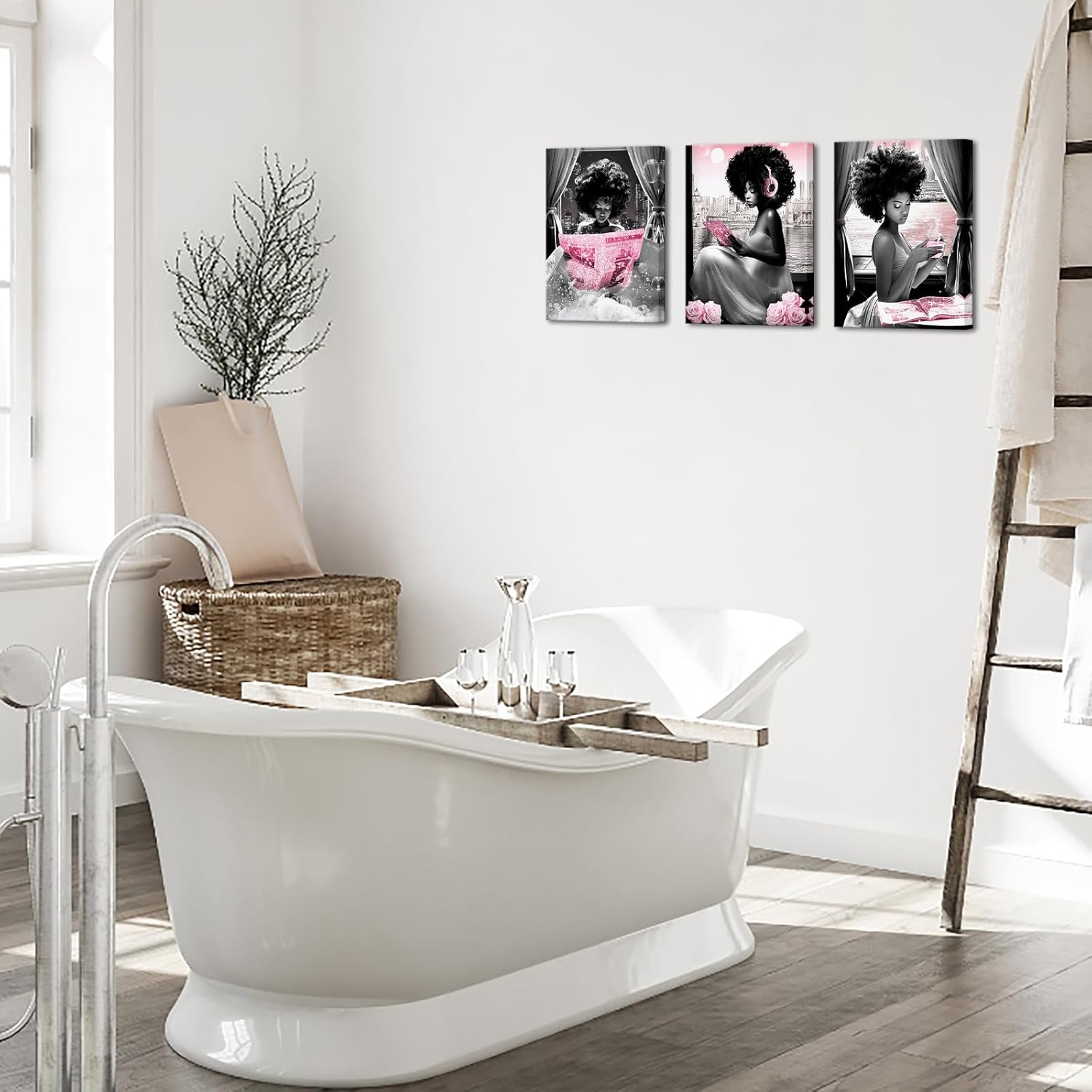 Apicoture Black Girl Wall Art Black and Pink Wall Art African American Women inspirational Picture Wall Decor for Bathroom (Pink)