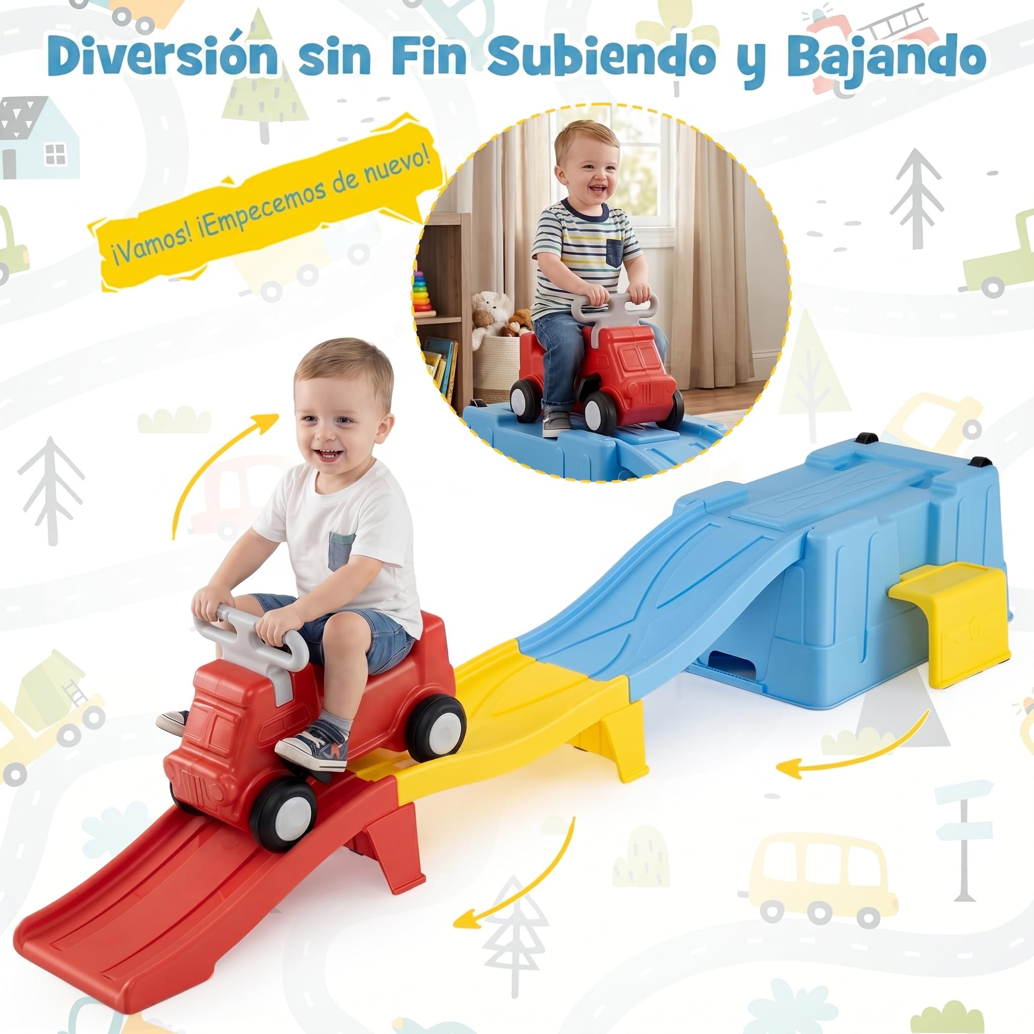 COSTWAY Coche Correpasillos Bebe con Pista en Rampa (Azul) | con Caja de Almacenamiento, Auto a Pedales y Peldaño Ancho, Juguete de Paseo Interior y Exterior para Niños de 3+ Años