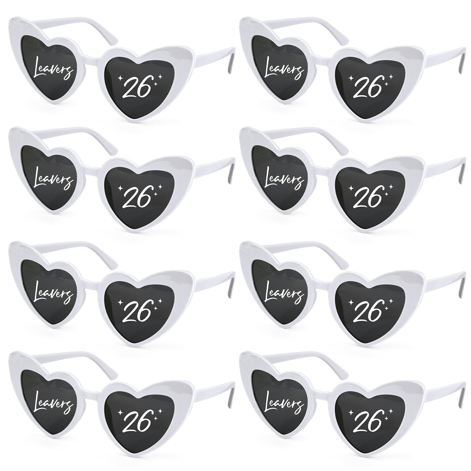 DOORIO 8 Pack Leavers 26 Glasses, 2026 Graduation Party Sunglasses Bulk Heart Shaped Prom Party Favours Leavers Gifts for High School College (Leavers 26, White)