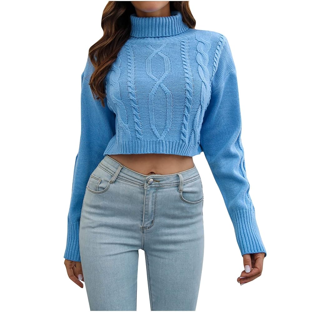 トップス teloplan Ito Collar Sweater blue Women's Mendocino Crew Neck Sweater Colorblock