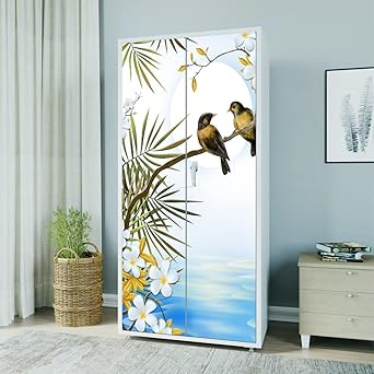 WallDaddy Self Adhesive Almirah Stickers, Wall Stickers, Decorative Sticker Wallpaper for Home Wardrobe Doors (Love Bird Almirah) PVC Vinyl Size Large (39 x 84 Inch)