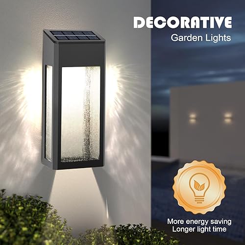 Miniatura 3 de Luces solares de pared, luces de metal para valla alimentadas por energía solar, luces LED impermeables con iluminación RGBblanca cálida para