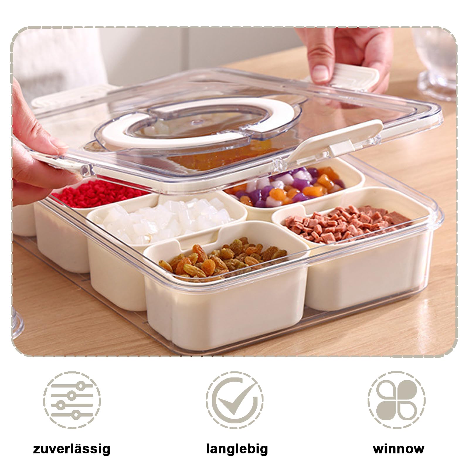 Praktische Snackbox Mit 6 Fächern - 28cm Drehteller Mit Deckel Für Unterwegs & Party