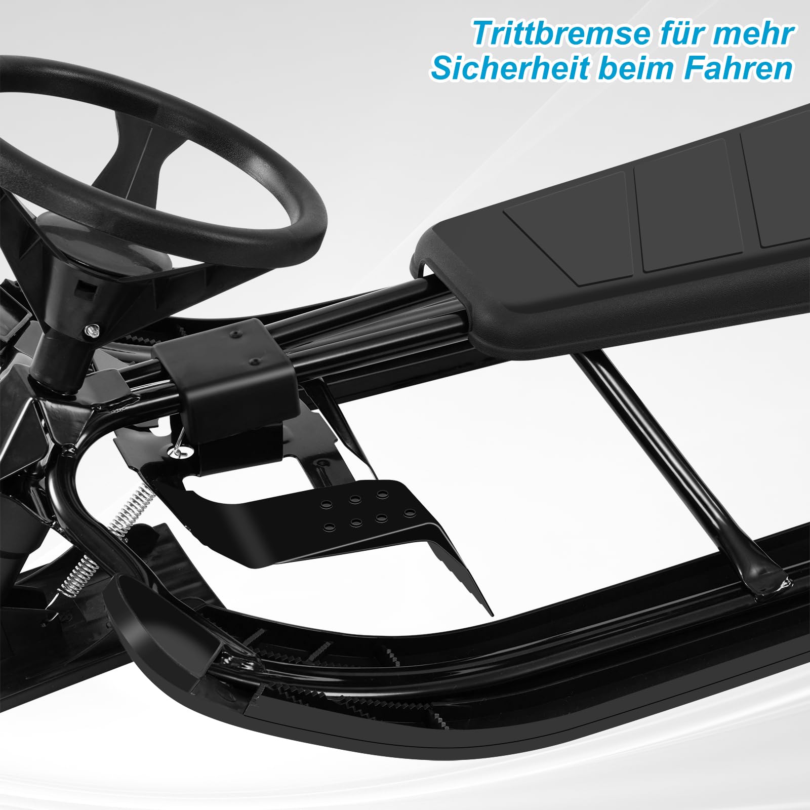 Laneetal Trineo de Dirección con Volante, Esquí Infantil con Asiento y Cuerda de Remolque, Estructura de Metal, Trineos para Niños y Jóvenes, Trineo de Patín con Resorte de Suspensión, Freno de Pie