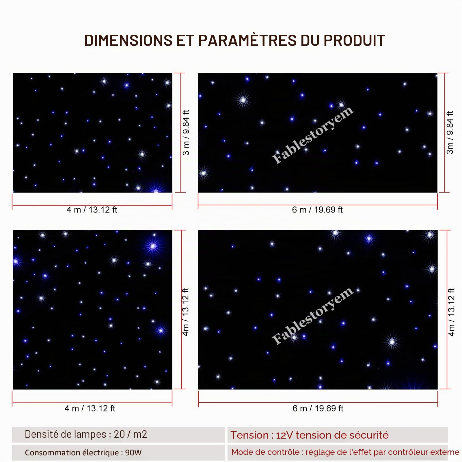 Toile de Fond de Scène à LED, Toile de Fond de Rideau Lumineux, Toile de Fond Colorée, Contrôle DMX en Tissu étoilé à LED, pour Mariage, Fête, événement DJ, Spectacle Sur Scène,Blue+White-3x6m