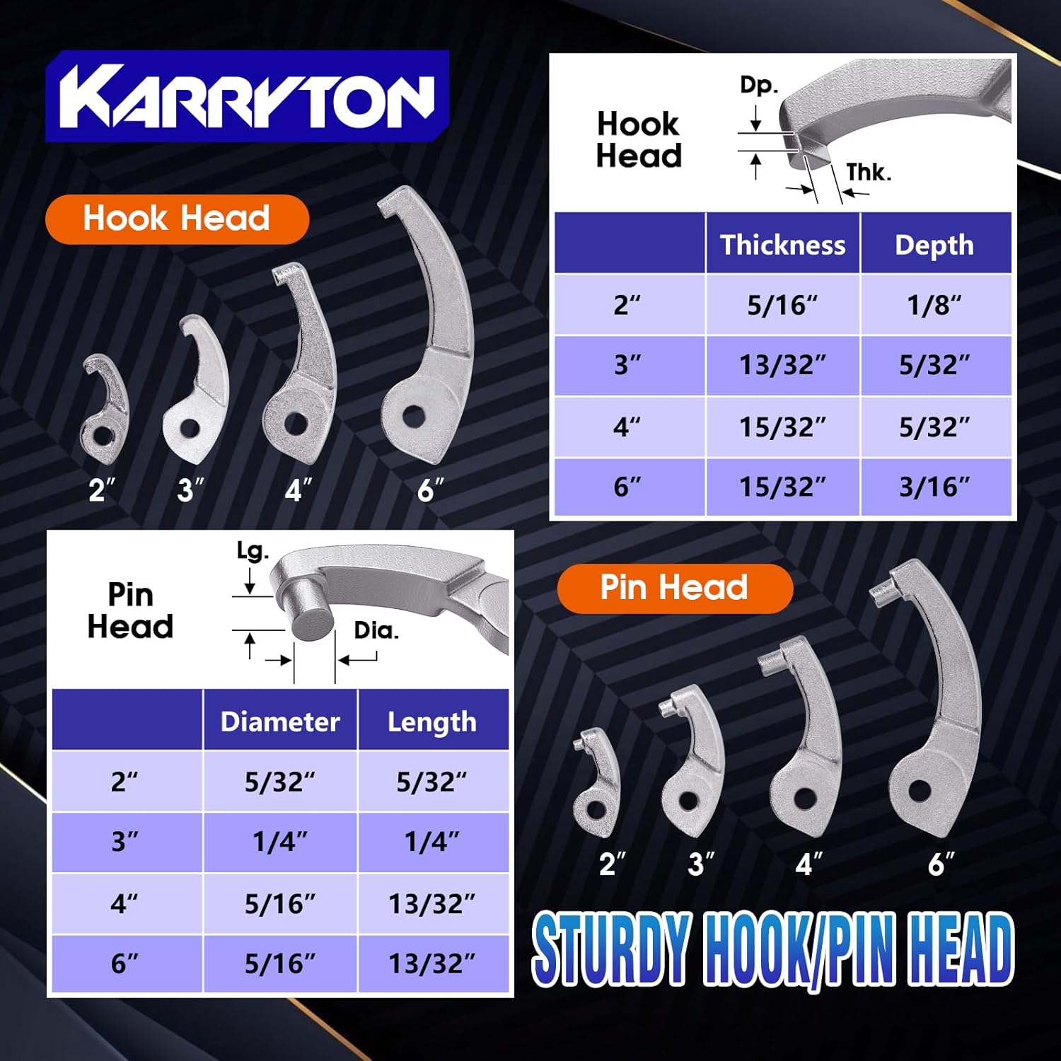 Adjustable Pin Hook Spanner Wrench Set, w/ 8pc Interchangeable Hook and Pin Heads, 3/4" to 6-7/10" Capacity Coilover Hook Wrenches for Plumbing, Automotive and Mechanical Applications