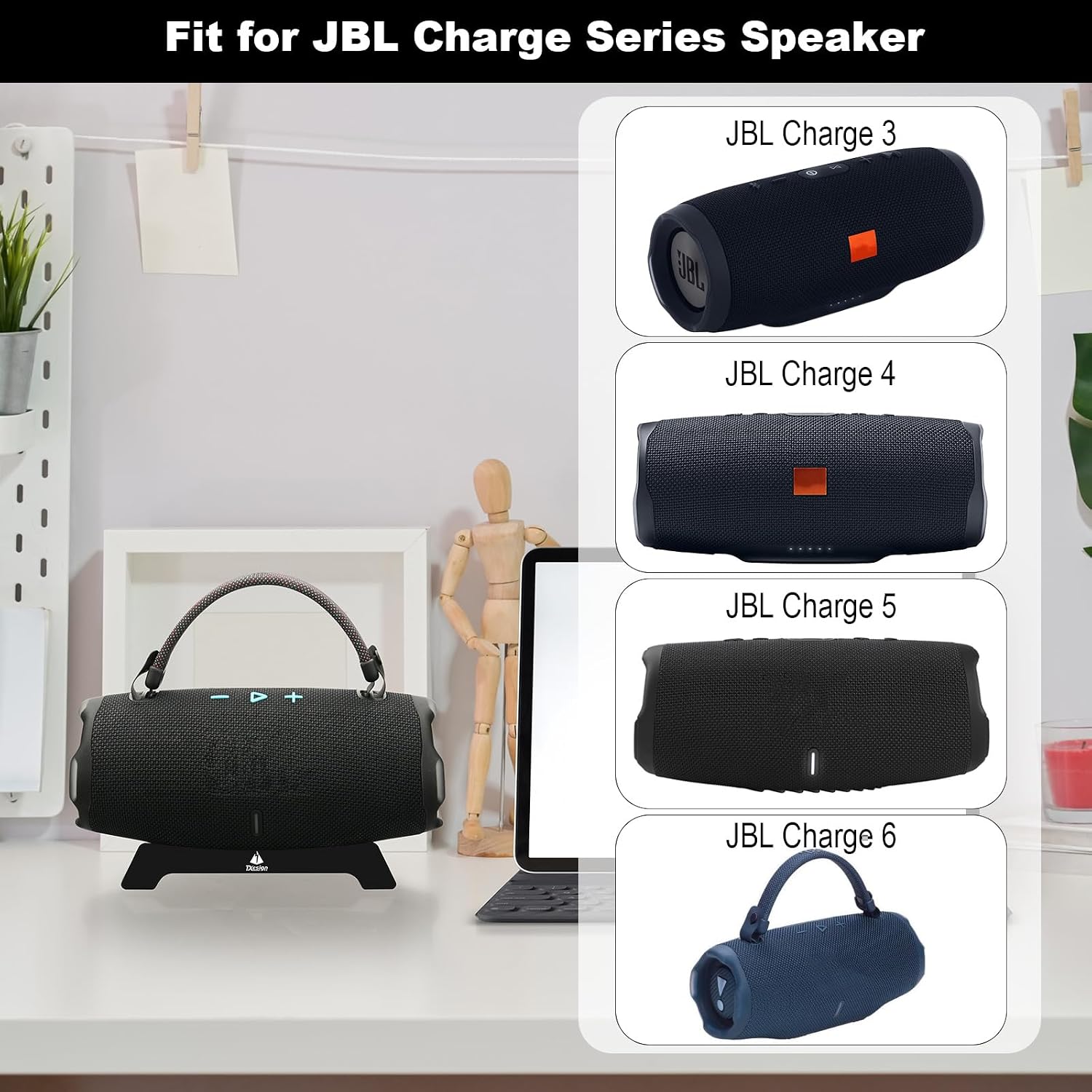 Desktop Stand for JBL Charge 6/Charge 5/Charge 4 Speaker, Acrylic Table Holder Speaker Stand for JBL Charge Speakers Base Display Stand Anti-Slip Table Stand (Black) image 3
