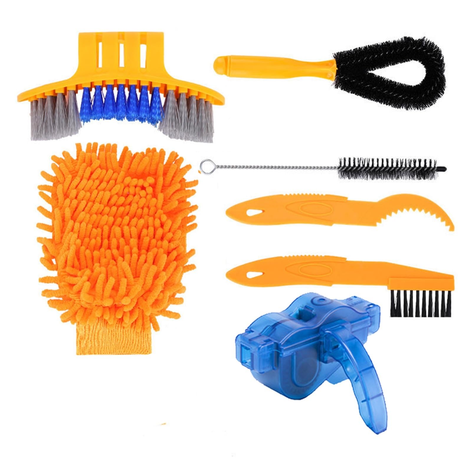 Kit d'outils de nettoyage pour chaîne de vélo, portable et complet avec brosses à récurer pour l'entretien du vélo en plein air, kit de lavage pour vélos de montagne et de route (nettoyant pour vélo
