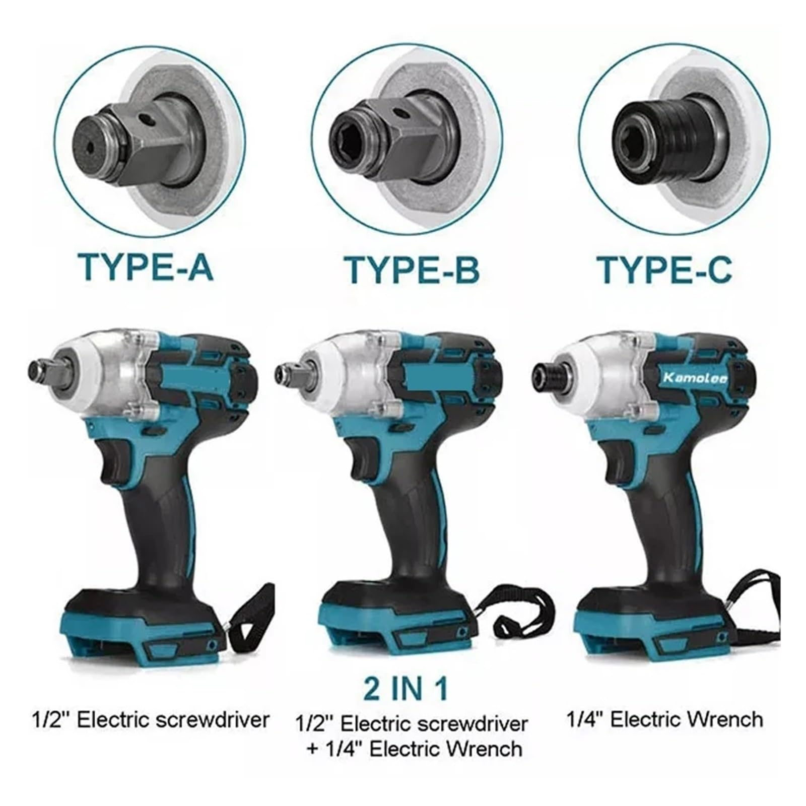 Llave de Impacto Llave De Impacto Eléctrica Sin Escobillas De Alto Torque, 520N.m, 1/2 Y 1/4 De Pulgada, Compatible con Batería De 18V(Type B Toolbox Set)