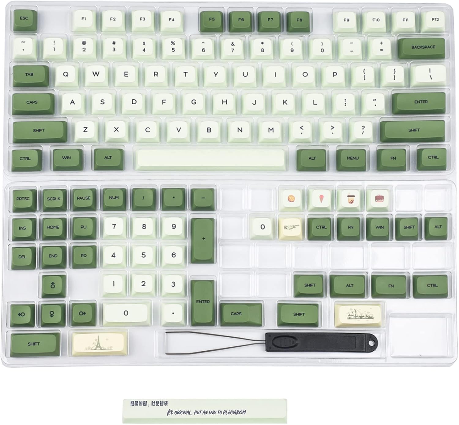 YMDK Matcha Dye Sub ZDA PBT Keycap Similar to XDA Japanese Korean Russian for MX Keyboard 104 87 61 Melody 96 KBD75 ID80 GK64 68（Only Keycap） (Matcha English Base Kit)
